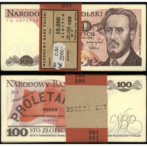 Poľsko, balík 100 kusov x 100 zlotých s banderolou NBP, 1.12.1988