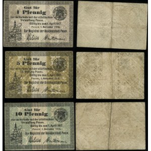 Wielkopolska, zestaw: 1, 5 i 10 fenigów, ważne od 1.11.1916 do 1.04.1917