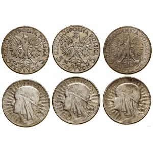 Poland, set: 3 x 5 gold, 1932, 1933, 1934, England and Warsaw