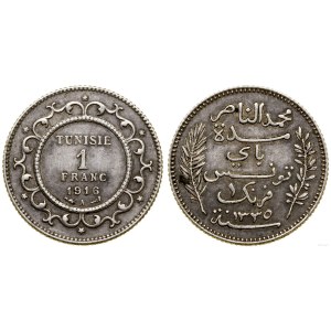 Tunisko, 1 frank, 1916 A (AH 1335), Paříž