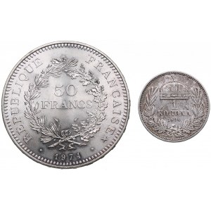 France 50 Francs 1974 & Austria 1 Corona 1894 (2)