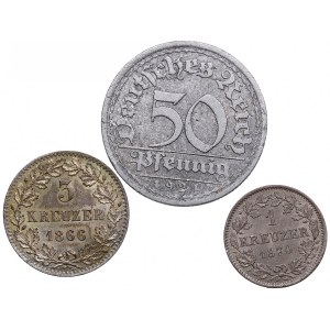 Germany 3 Kreuzer 1866, 1 Kreuzer 1870 & 50 Pfennig 1921 (3)