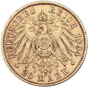 Germany, Saxony 20 Mark 1894 E - Albert I (1873-1902)