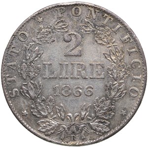 Italy, Papal States 2 Lire 1866 R - Pius IX (1846-1870)