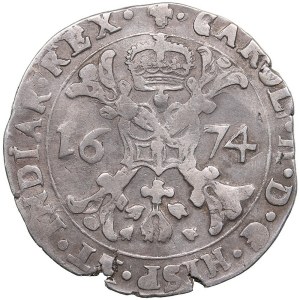 Spanish Netherlands 1/2 Patagon 1674 - Charles II (1665-1700)