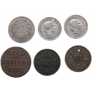 Switzerland 10 & 5 Rappen 1851-1902, Netherlands, Stad Utrecht Duit 1792 (6)