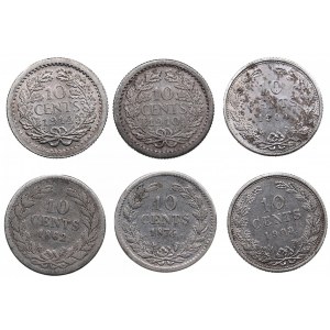 Netherlands 10 Cents 1862, 1874, 1903, 1904, 1910, 1914 (6)