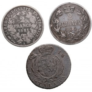 Serbia 2 Dinara 1875, France 2 Francs 1881, Poland 1/3 Talara 1814 (3)
