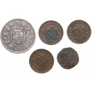 Switzerland 1 Rappen 1853-1897, Italy 1 Lira 1884 & Germany, Wismar 1 Scherf ND (5)
