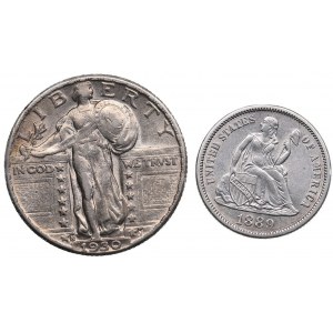 USA 1/4 Dollar 1930 & 1 Dime 1889 (2)