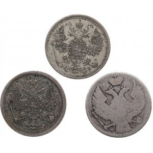 Small collection of coins: Russia 25 & 20 Kopecks 1837, 1818, 1873 (3)