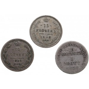 Small group of coins: Russia, Poland 1838, 1886, 1908 (3)