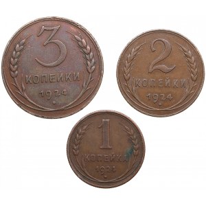 Russia USSR 3 & 2 Kopecks, 1 Kopeck 1924 (3)