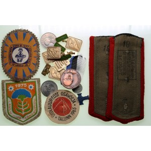 Lot of collectible items - coins, medals, song festival items, uniform items (15)