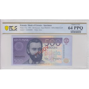 Estonia 500 Krooni 1991 - Specimen - PCGS 64 PPQ CHOICE UNC