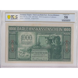 Germany, Lithuania, Kowno (Kaunas) 1000 Mark 1918 - PCGS 58 CHOICE AU