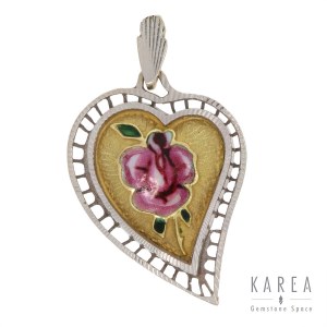 Pendant in the form of a heart with an enameled rose, Italy, 1st half of the 20th century, MOD DEP