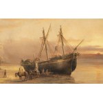 HENRY REDMORE (1820-1887), Coastal landscape with sailing ship, 1884