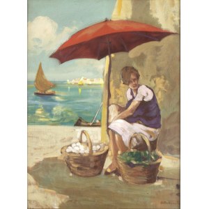 ATTILIO ACHILLE BOZZATO (Chioggia, 1886 - Cremona, 1954), Eggs seller on the seashore