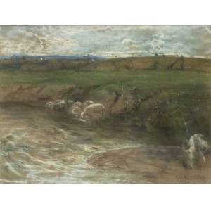 GIULIO ARISTIDE SARTORIO (Rome, 1860 - 1932), Landscape with flock
