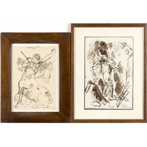 FELICE CARENA (Cumiana, 1879 - Venice, 1966), Lot composed by two drawings: Cristo, 1958 (A) and Centauro ferito, 1963 (B)