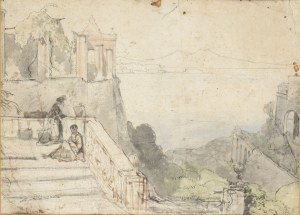 GIACINTO GIGANTE (Naples, 1806 - 1876), Napolitan landscape with various figures