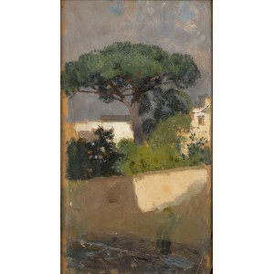 EDUARDO DALBONO (Naples, 1841 - 1915), Landscape with houses and tree