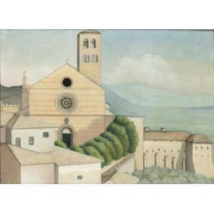RICCARDO FRANCALANCIA (Assisi, 1886 - Rome, 1965), View of Assisi's cathedral, 1928