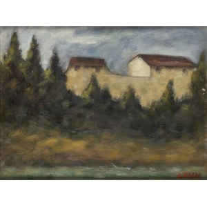 OTTONE ROSAI (Florence, 1895 - Ivrea, 1957), Landscape with white houses, 1947 ca.