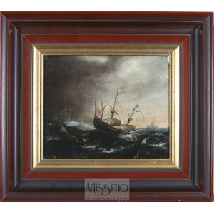 Naśladowca Willema van de Velde, Okręt na wzburzonym morzu, XVIII w.