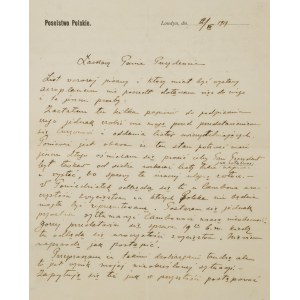 LETTER FROM EUSTACHY SAPIEHA FROM THE POLISH EMBASSY IN LONDON TO IGNACY PADEREWSKI, 12.08.1919