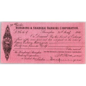 China Hongkong & Shanghai Banking Corporation HSBC Bill of Exchange Shanghai for 36.16.7 Pounds 1910