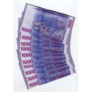 Armenia 10 x 1000 Dram 2018 Consecutive Numbers