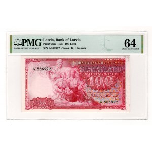 Latvia 100 Latu 1939 PMG 64