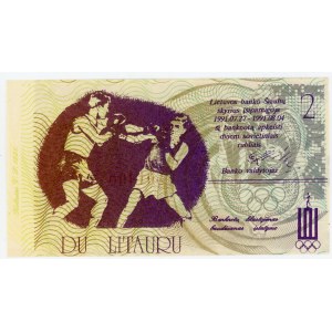 Latvia 2 Litauru 1991 Olympic Banknote