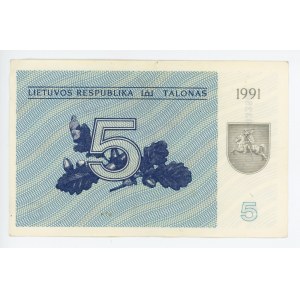 Lithuania 5 Talonas 1991