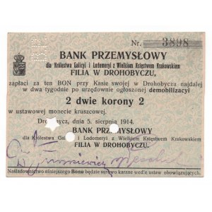 Russia - Ukraine Drohobych Bank Przemyslowy 2 Korony 1914