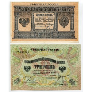 Russia - North 1 & 3 Roubles 1919