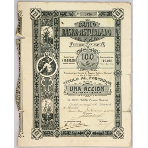 Argentina Banco Basko-Asturiano del Plata SA, Accion Fundadora de $100 1930