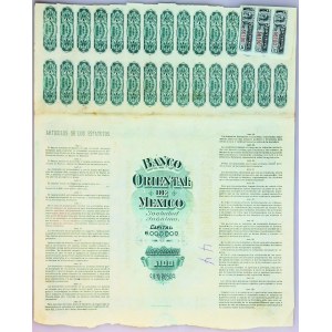 Mexico Banco Oriental de Mexico Puebla $100 share 1905