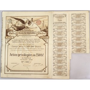 Romania Société d'Éclairage de Clausenbourg & Extensions S.A., Cluj / Bruxelles, Preffered Share for 250 Francs, 1896, Capital 1.500.000 Frs 1896