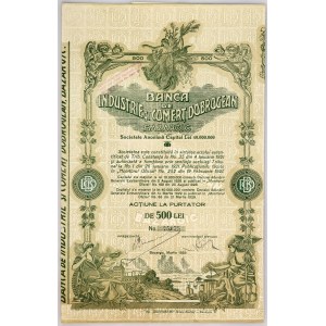 Romania Banca de Industrie si Comert Dobrogean SA Bazargic (Dobrich) Share of 500 Lei 1929 Fancy number