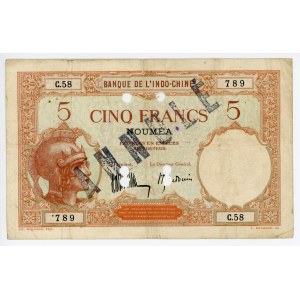 New Caledonia 5 Francs 1926 (ND) Specimen