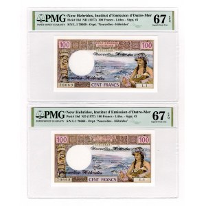 New Hebrides 2 x 100 Francs 1977 (ND) PMG 67 EPQ Consecutive