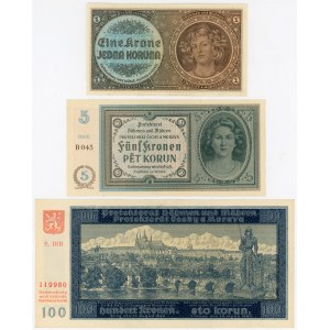 Bohemia & Moravia Lot of 3 Banknotes 1940