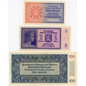 Bohemia & Moravia Lot of 3 Banknotes 1940