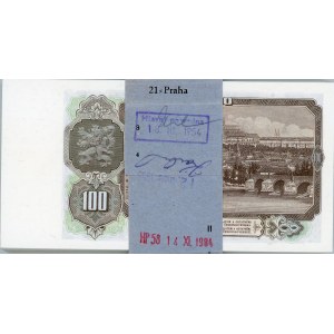 Czechoslovakia Original Bundle with 100 Banknotes 100 Korun 1953 With Consecutive Numbers