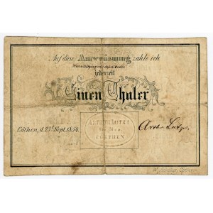 German States Anhalt-Kothen 1 Thaler 1854 Dr. Arthur Lutze