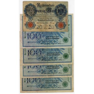 Germany - Empire Lot of 5 Bankotes 1906 - 1908
