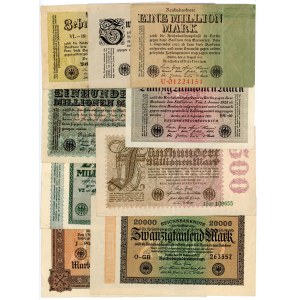 Germany - Weimar Republic Lot of 9 Banknotes 1923